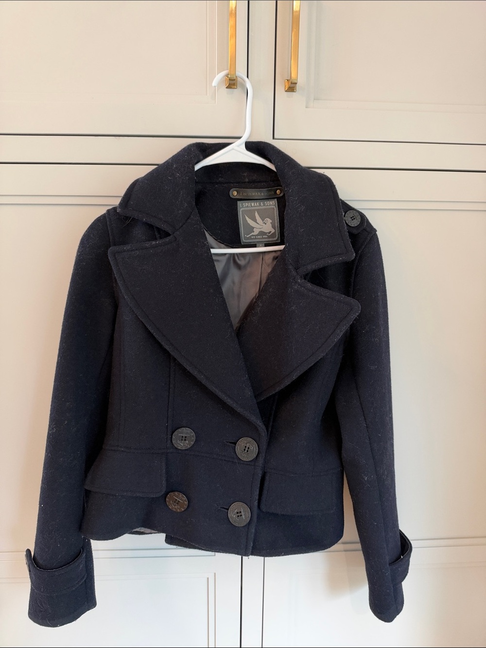 Black Double-Breasted Wool Peacoat